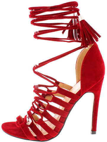TESSA RED LACE UP HEELS