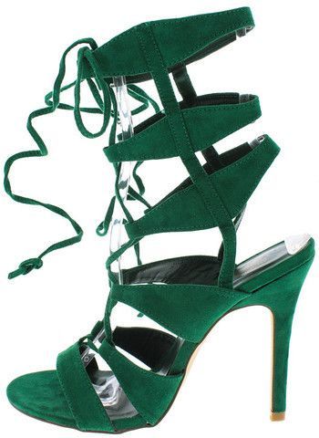 CORA GREEN SUEDE ANKLE WRAP HEEL